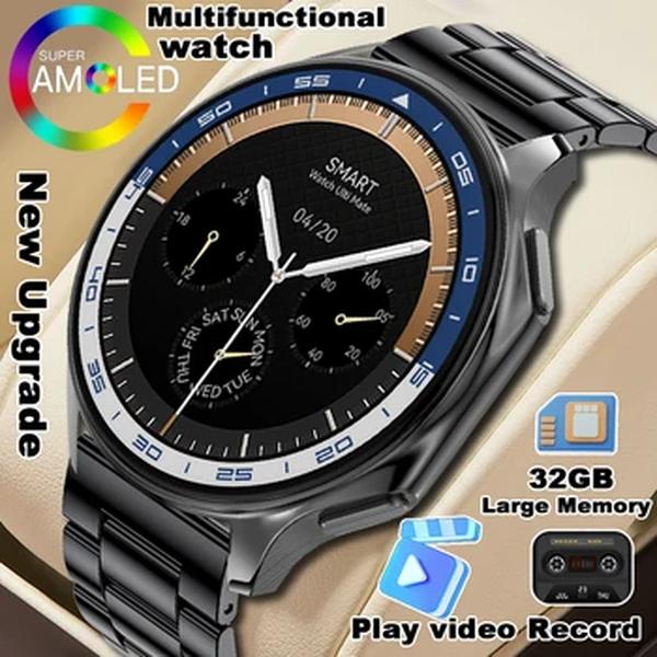 Smart Sport Watch para homens e mulheres, Smartwatch com registro de memória e som, BT Call, bússola, GPS Track, Play Video, 32GB, novo, 2024