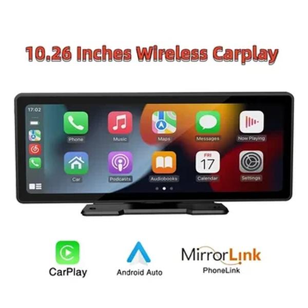 Rádio automotivo multimídia universal, reprodutor de vídeo WiFi, tela Carplay sem fio, Apple ou Android, tela de 10,26"